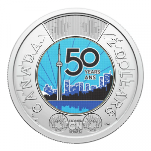  2 доллара 50 лет телебашни Си-Эн Тауэр в Торонто. Цветная. (Канада, 2026 года)