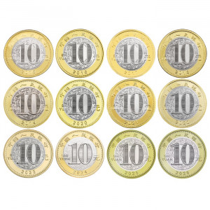 Набор из 12 монет "Китайский гороскоп" (10 юаней, Китай 2015-2026гг.)